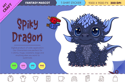 Cartoon spiky dragon. cartoon fairytale illustration reptile sticker vector