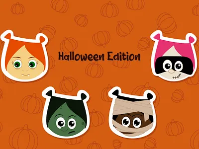 Girls faces. Halloween edition halloween mummy stickers vampire witch