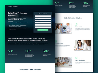 Servus Health - Landing page blue design form gradient graphic design gray green health healthcare landing page medical servus servus health stats ui web web design white