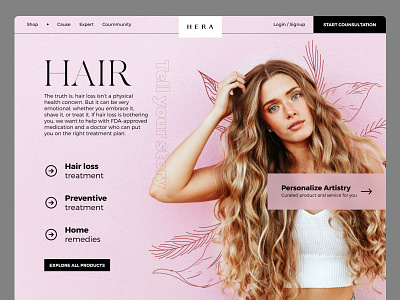 Hair care solution concept design empathy hair care hair loss haircare minimal pink color scheme subtle typography ui user experience ux web website design