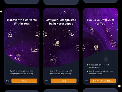 Onboarding astrologyapp celestialwisdom cosmicjourney dailyui explorethecosmos onboardingexperience starrynights uichallenge userexperience