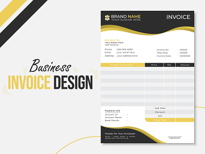 Invoice Design advertising brand identity branding business cash memo corporate design golden graphic design invoice marketing print receipt vector wavy yellow