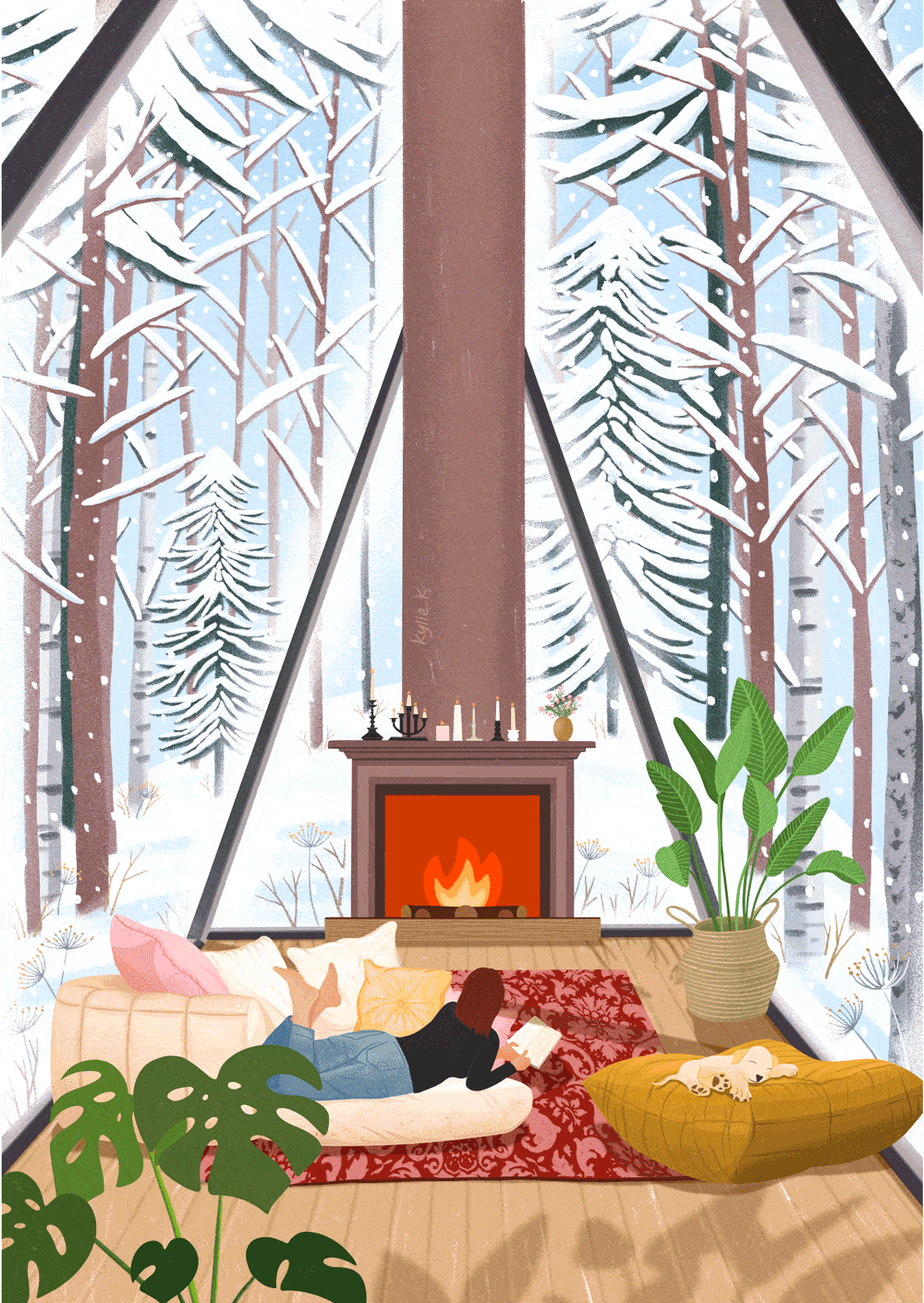Winter Camping animated gif animated illustration animation architecture branding camping christmas cozy editorial gif health illustration illustrator living magazine meditation travel trip warm winter