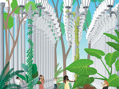 Urban Light advertisement botanical branding city sketch creative design digital painting editorial illustration illustrator jungle lacma landmark los angeles magazine nature procreate urban jungle urban light