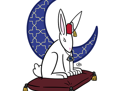 Rabbit with Fez art bunny comic crescent design digitalart digitaldrawing digitalillustration drawing evileye fez fortuneteller graphicdesign illustration medium oracle oriental procreate rabbit whiterabbit