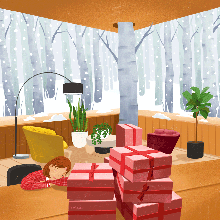 Girl and Pink Boxes animated illustration animation branding christmas gift holiday seasonal snowy winter