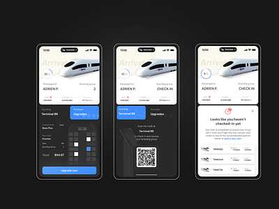 Train tickets - boarding and upgrades app boarding design ecommerce product design ticket train transportation ui ux