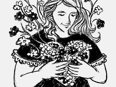 Como un huerto de riego - Ilustration artwork black blackwhite calm design flowers garden graphic design health heart hope illustration illustrator lines peace white woman