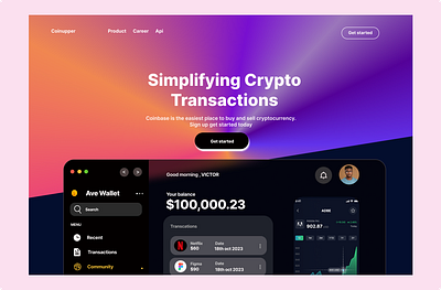 Crypto website header design ui