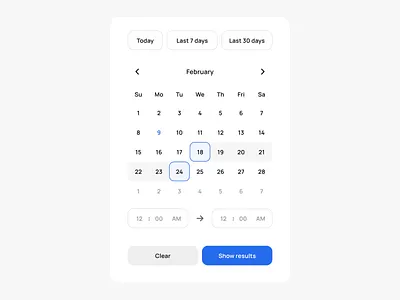 Calendar range + time b2c calendar saas ux web design