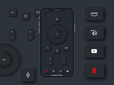 Remote control App animation app neumorph tv ui