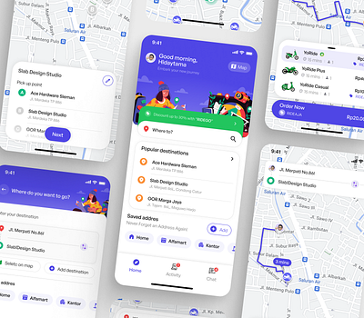 YoRide - Online Transport app app colorful design friendly design gojek app grab app mobile ride app slabdsgn transport ui ui mobile user interface ux