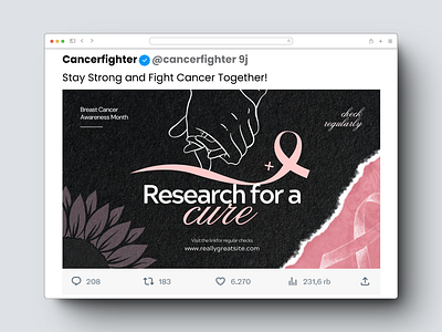 Simple Breast Cancer Campaign Twitter Post branding cancer cancer fighter canva canvatemplate design design graphic v graphic design health healthy poster