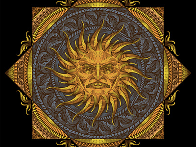 Sun with Mandala Artwork engraving art etching mandala artwork medieval art medieval rt pattern art sun artwork sun illustration tony midi tony midi artwork wolfordeer woodcut