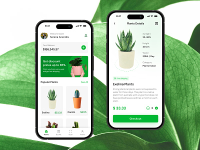 Plants Shop Mobile App buy checkout ecommerce floral flower flowers garden green mobile mobile app nature online shop plant planting plants scan shop ui uiux