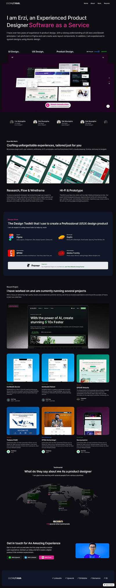 Portfolio Design With Framer clean ui darkmode dashboard desain design framer landing page mobile design portfolio ui webdesign