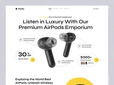 Product Landing Page Design - Podly Airpods airpods airpods landing page airpods web design apple airpods e commerce ecommerce design ecommerce landing page ecommerce website electronic store headphones homepage landing page online shop online store product design product landing page product web design products web design website