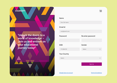 Sign Up form #Day62 dailyui day62 educational website sign up form ui design ux design