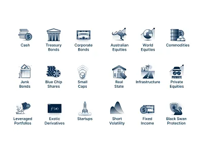 Finance Icons 💲 black swan bonds cash commodities design equities finance icon icons illustration income infrastructure real state shares startups treasury