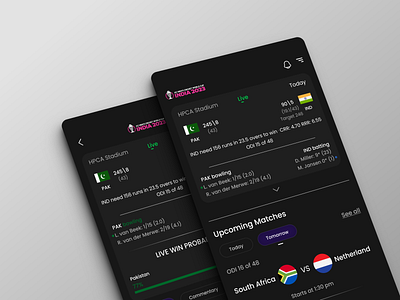 Cricket World Cup App concept UIUX Design app design uiux design world cup app design