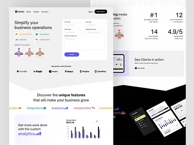 Cliento Software Book a Demo Design about us b2b corporate design enterprise enterprise landing page enterprise web design finance fintech landing page marketing saas software landing page software web page software website startup ui web webflow webpage