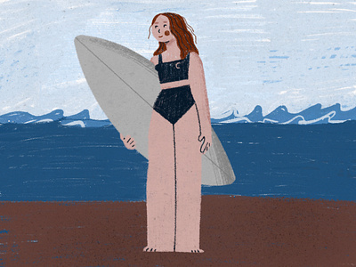 Surfer girl hand drawn illustration ocean procreate surfing water
