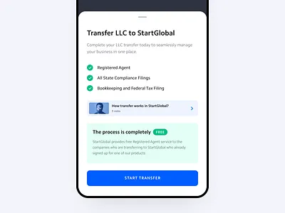 StartGlobal - Transfer Modal bottom sheet llc mobile modal startglobal ui ux