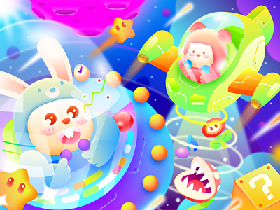 Stop Wars and Make the World a More Adorable Place 💜 character cute design game design gradient illustration outer space peace planet rocket space spacecraft war web