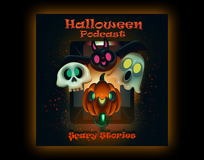 Halloween Podcast 3d 3d character 3d illustration 3d pumpkin bat cover creepy ghost halloween icon inflated mic podcast pumpkin render samhain scary skull spooky vectober