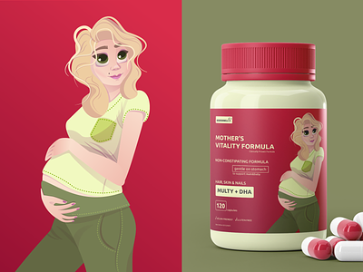 The character in the cartoon style for vitamin’s packing advertising advertising character brand cartoon cartoon character illustration packing pregnant women vector character vector design vector graphics vitamins