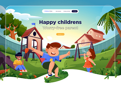 Children Care Website Design | Illustration app illustration children care daycare design flat color graphic design happy happy kids illustration illustrator inspiration kids illustration park illustration playground illustration school illustration ui vector vector art website illustration