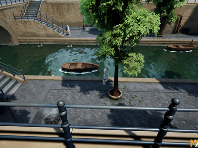 River embankment (with trees and water) city environment art game art level design technical art unreal engine