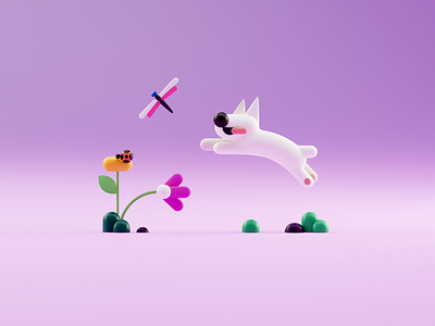 Spring 3d animation blender blendermodel character character design design dog flat graphic graphic design illustration pet texture vector webdesign