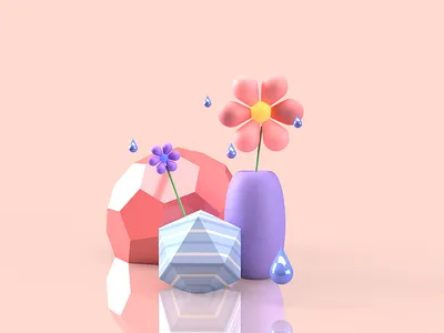 Flowers. Rain. 3d drawing