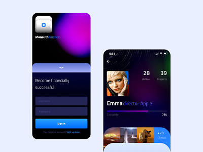 monolithfinance finance app app art banking complete design figma financially frame kit log out login logo mars mobile product profile sign in space x ui ux