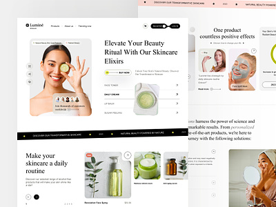 Lumine - clean landing page UI concept arial beauty carousel clean landing page comsetics concept dropdowns e commerce landing page light mode product review sales skincare testimonial times new roman ui