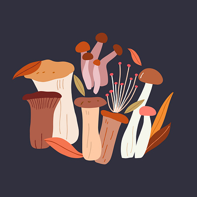 Mushrooms art cartoon flat illustration mushrooms