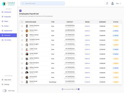 Payroll List admin craxin craxinno craxinnotechnologies employee kit light lightmode lighttheme listing payroll table themeforest ui8 uikit webapp