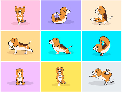 Yoga Dog Part-3 | Morning Yoga with Beagle🧘‍♀️🌿⚡️ animal beagle calm cartoon cute dog energetic illustration inspiration lifestyle mascot pet puppy spiritual sticker vector workout yoga yoga pose yogi