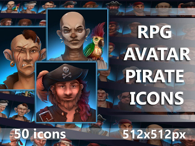 RPG Avatar Pirate Icons 2d asset assets enemy fantasy game game assets gamedev icon icone icons illustration indie indie game mmorpg pirate pirates rpg warrior