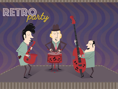 Retro party. Musicians. Retro band in retro style 60s 70s art background character collection design designer drawing for sale graphic design illustration musicians pattern poster retro retro style set vector vintage