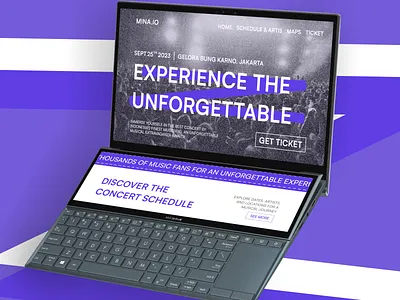 Mina.io-Landing Page Website✨ clean concert concert website event event booking festival landing page map meeting minimal music music concert music concert landing page popular stage map ticket ui web web design website