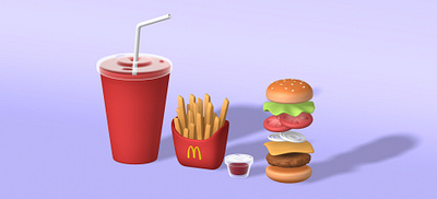 McDonalds 3d cheeseburger coca cola coke food french fries illustration mcdonalds spline