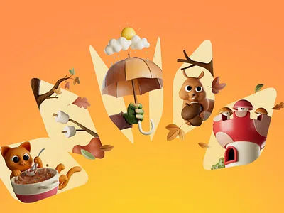 Apple App Store Holiday Series - Fall 3d 3d illustration 3d modelling animal lover app apple best bright c4d cat illustration character cinema4d design dribbble fall fun illustration love modelling sketches