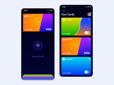 finance app art banking cards design expirience finance finance app invest kit master card product systems pay tarif touch touch id ui ux visa wallet app your cards