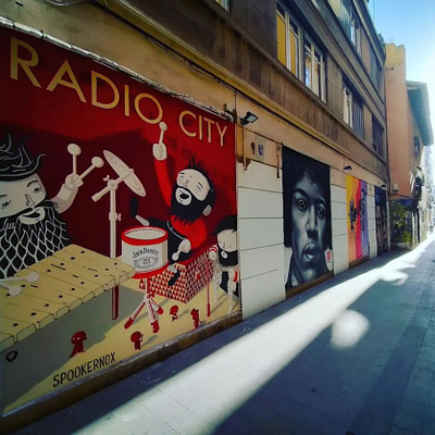 Radio City drummers illustration mural painting street art