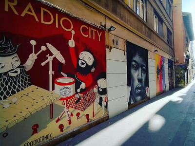 Radio City drummers illustration mural painting street art