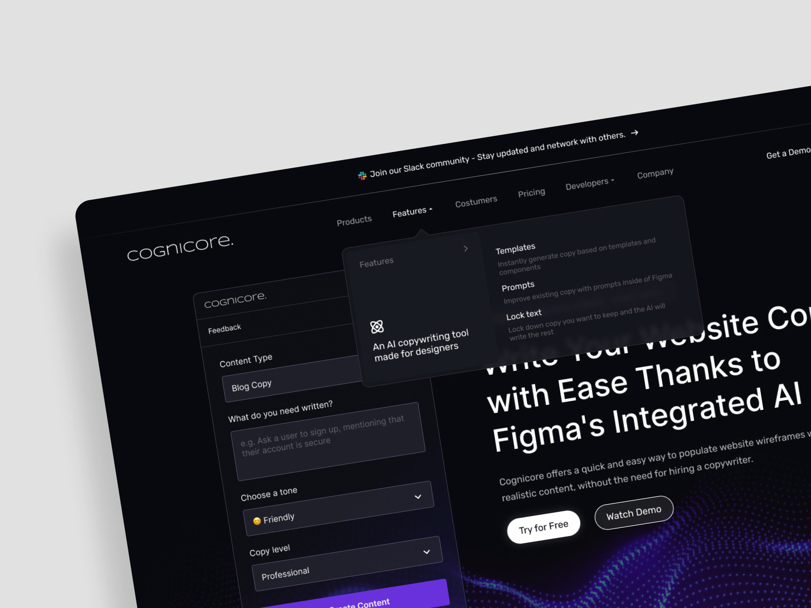 Hero section for AI copywriting tool ai ai design landing page ui design uiux ux design