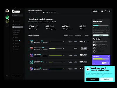 Activity and Statistic Dashboard community platform crm dashboard crypto dashboard esports app esports dashboard esports website fanbase app fanbase platform fandom platform game marketplace game platform gaming app gaming dashboard gaming website influencer marketing platform p2p marketplace saas dashboard saas website web3 gaming
