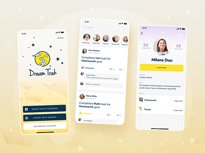 Goal Achievement Tracking App | DreamTrak achivement app application audio cartoon chat design goal homework interface design lifestyle school student study task tracking travel ui ux video